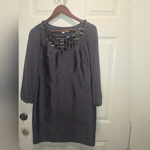 Boden Charcoal Long Sleeve Dress with Embellished Neckline Size Uk 10 Us 6